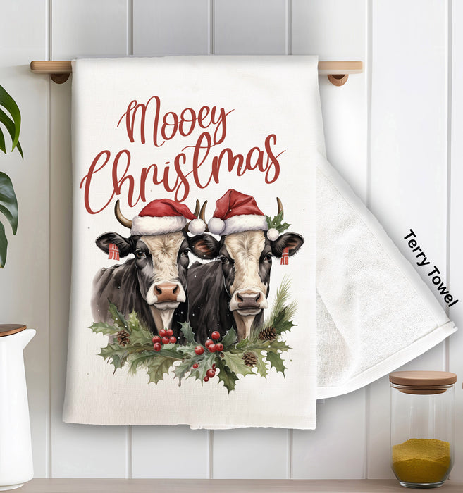 Mooey Christmas Cows Farm Terry Towel