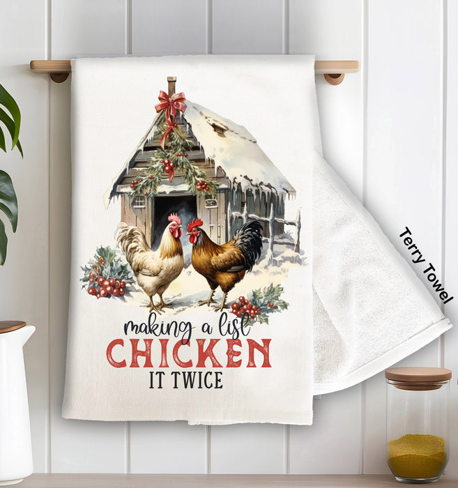 Christmas Making a List Chicken Terry Towel