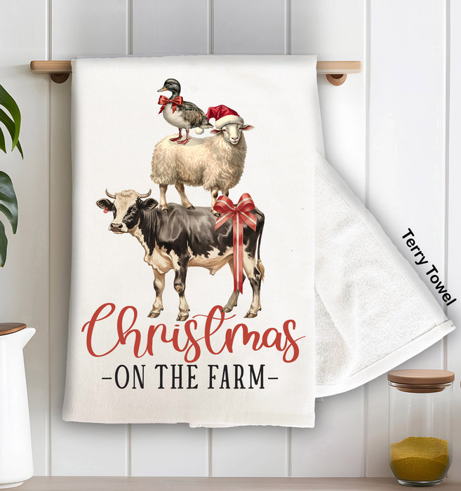 Christmas on the Farm Animals Terry Towel