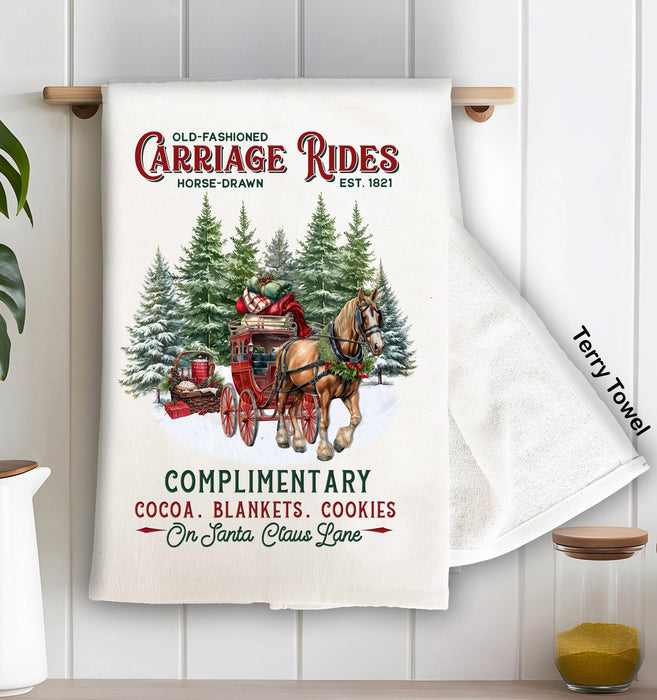 Christmas Carriage Rides Horses Terry Towel