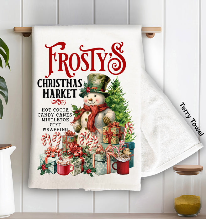 Frosty's Christmas Market Snowman  Terry Towel