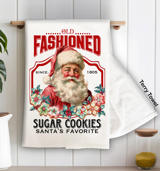 Old Fashion Christmas Santa Cookies  Terry Towel