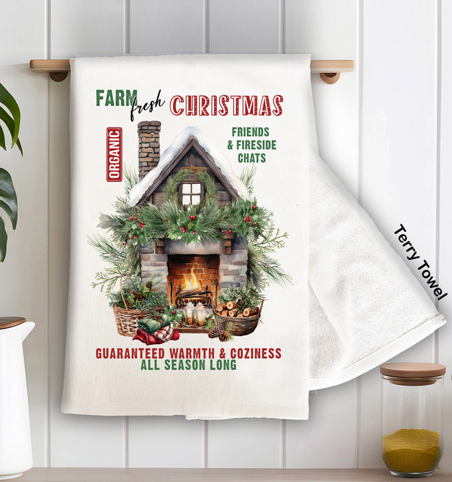 Farm Fresh Christmas Fireplace  Terry Towel
