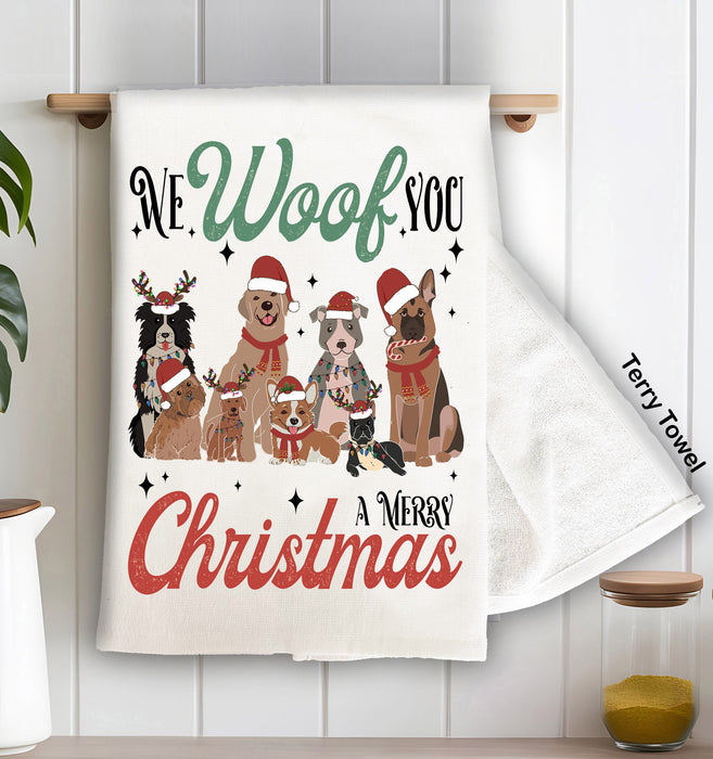 We Woof You Merry Christmas Dogs Terry Towel