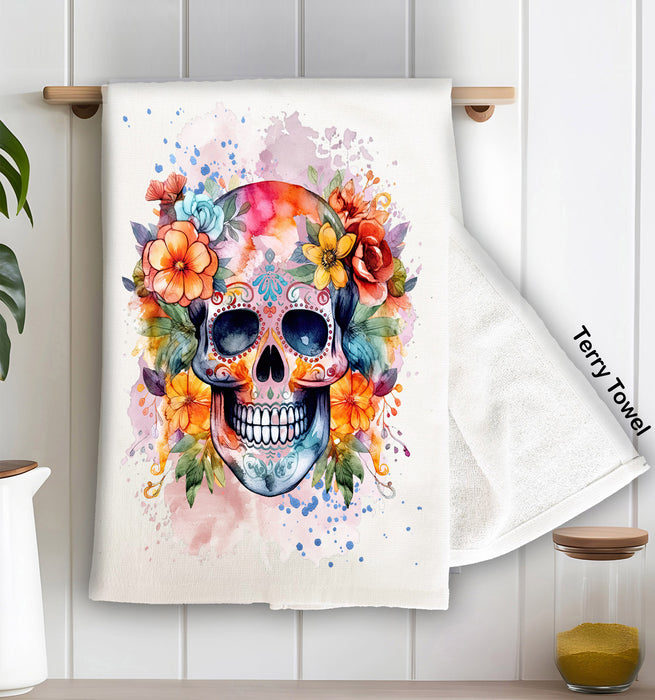 Day of the Dead Colorful Sugar Skull Terry Towel