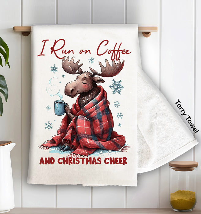 Christmas Moose Run on Coffee Terry Towel