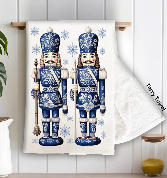 Christmas Nutcrackers Blue & White Terry Towel