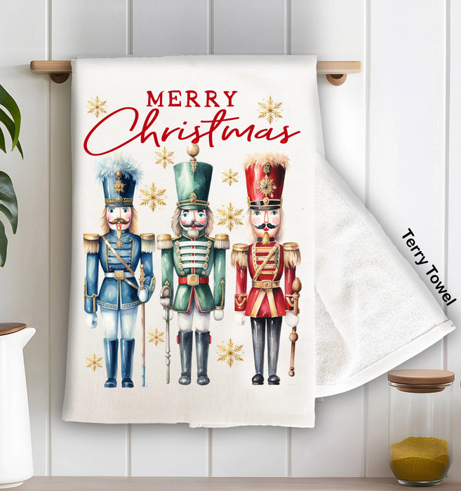 Merry Christmas Holiday Nutcrackers Terry Towel