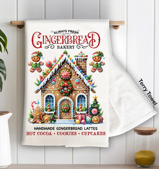 Christmas Gingerbread Bakery House Terry Towel