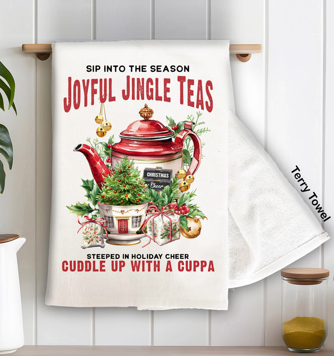 Christmas Joyful Jingle tea Pot Terry Towel