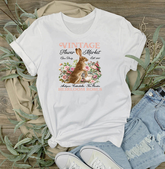 Vintage Easter Bunny Heirloom Roses T-Shirt