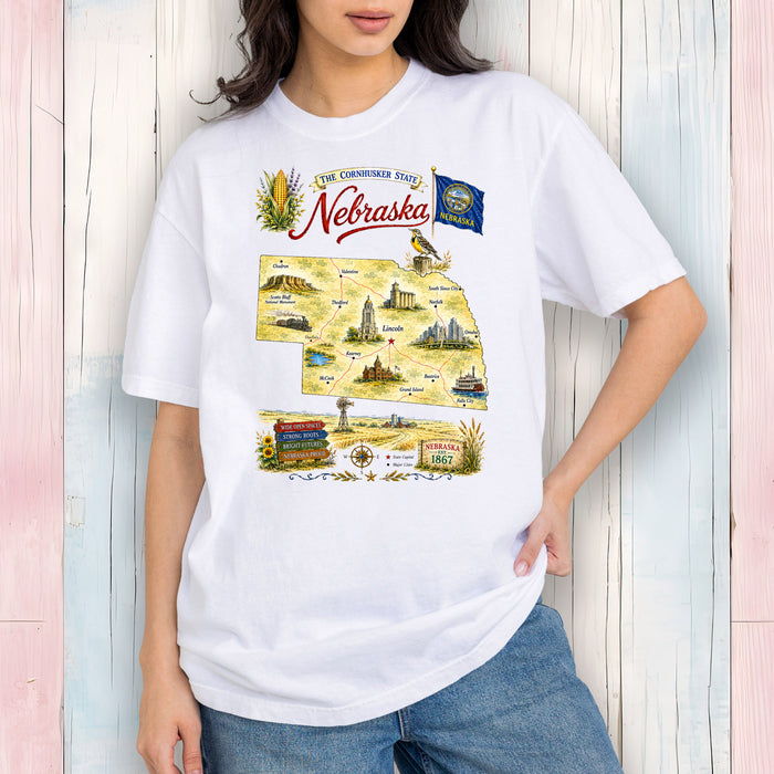 Nebraska State Map Landmark T-Shirt
