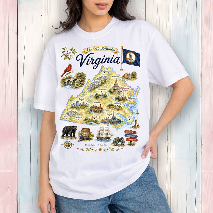 Virginia State Landmark Map T-Shirt