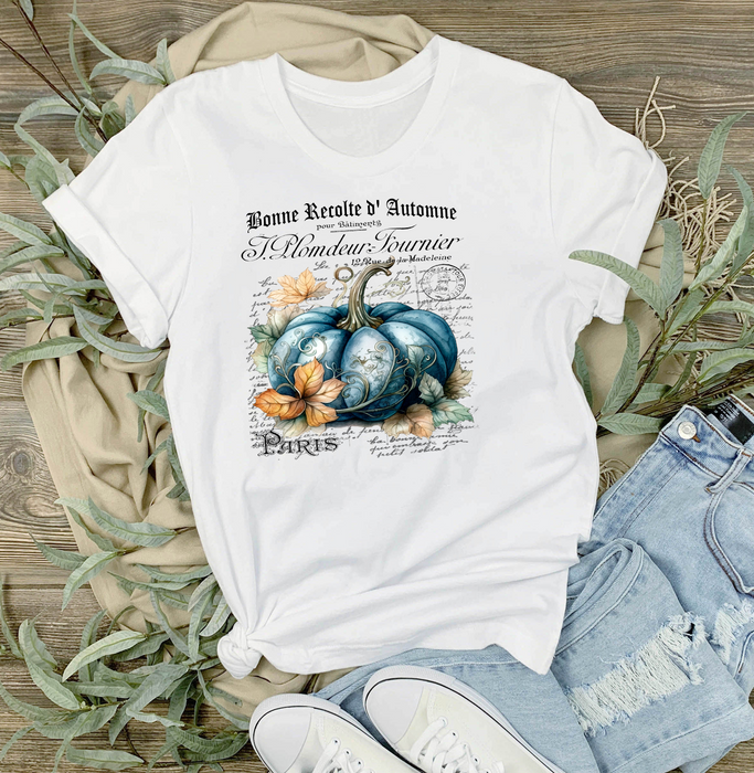 Fall Autumn French Blue Pumpkin T-Shirt