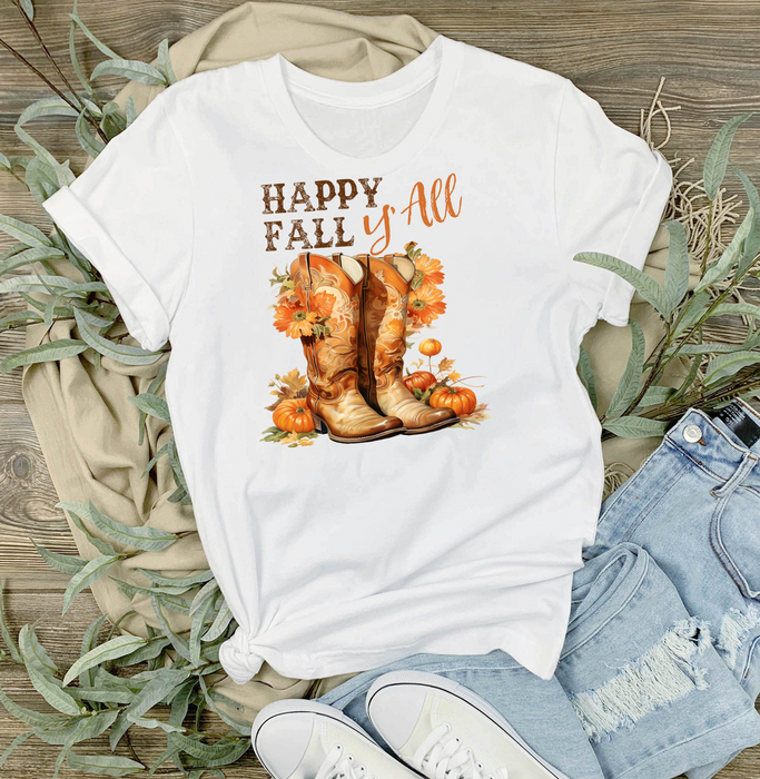 Happy Fall Y'All Cowboy Boots Western T-Shirt