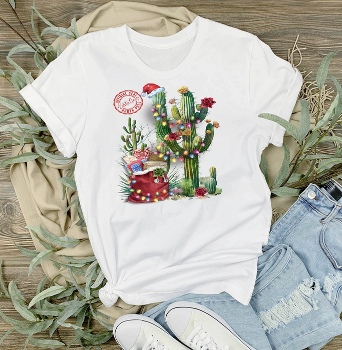 Christmas Santa Saguaro Cactus Western T-Shirt