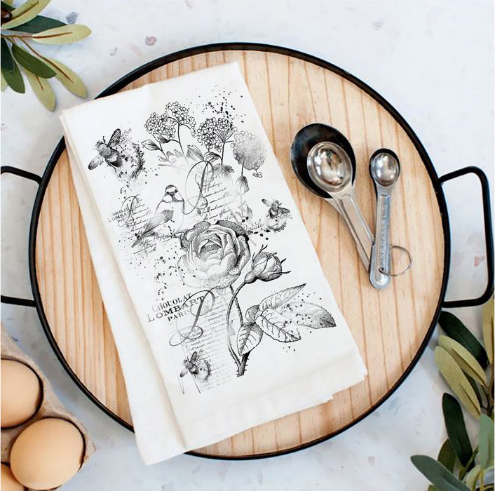 Vintage Shabby Chic Birds & Bees Tea Towel