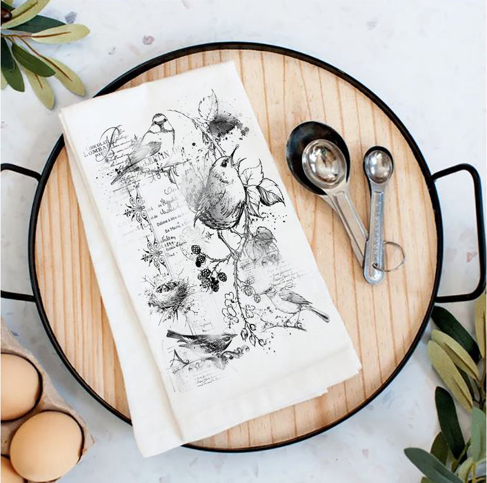 Vintage Shabby Chic Spring Birds Tea Towel