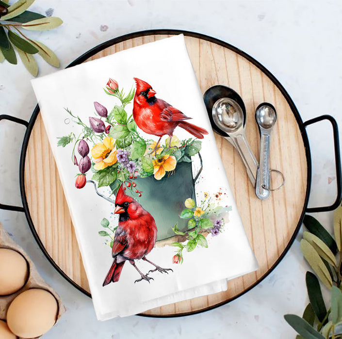 Red Cardinal Birds Tea Towel