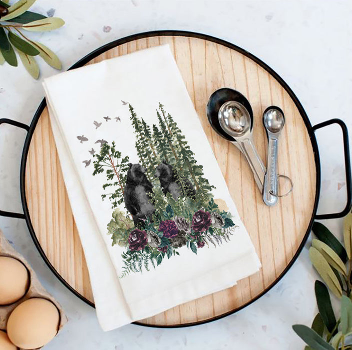 Black Bear Forest Mountains Wildlife Cotton Tea Towels