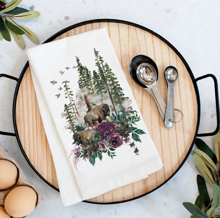 Buffalo Forest Trees Nature Cotton Tea Towels