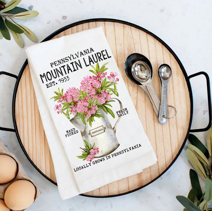 Pennsylvania State Flower Mountain Laurel Souvenir Flour Sack Tea Towel