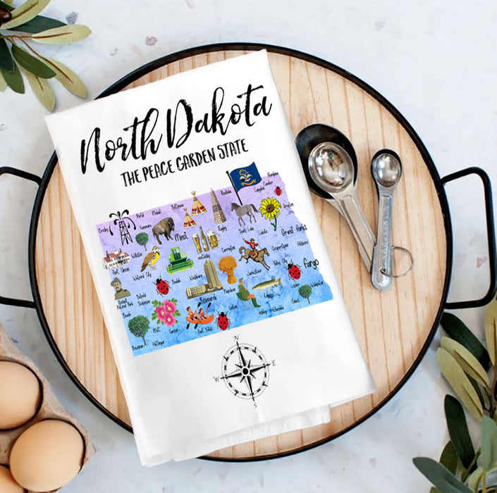 North Dakota State Map Tea Towel