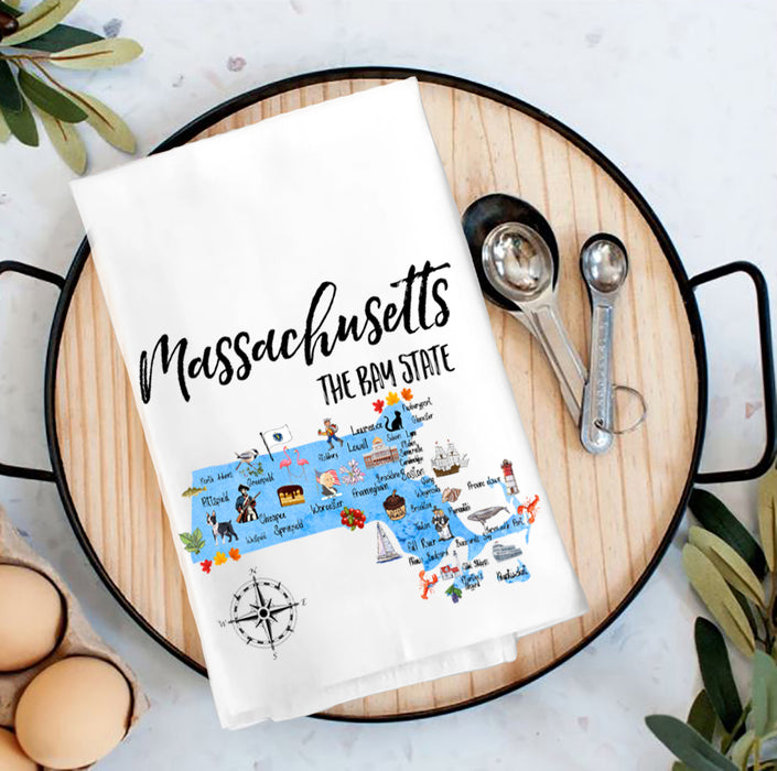 Massachusetts State Map Tea Towel