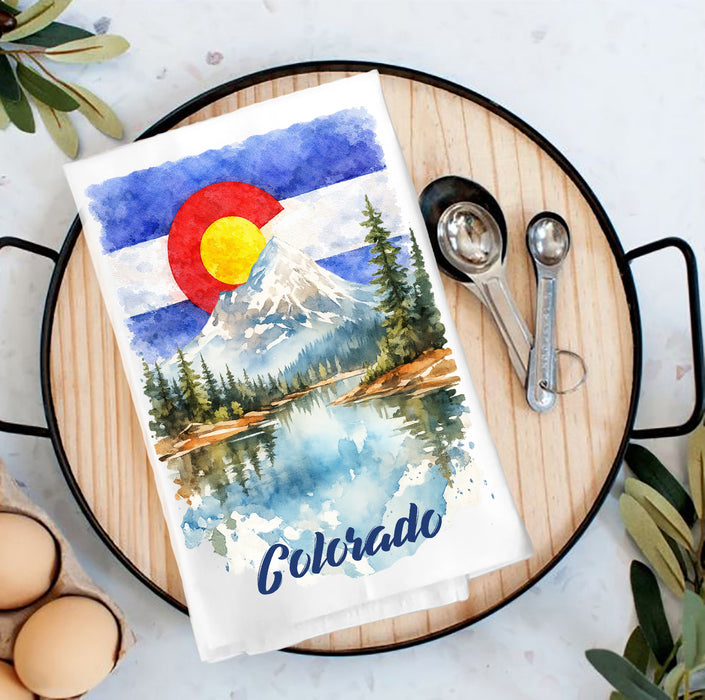 Colorado Mountain Scene State Flag Tea Towel