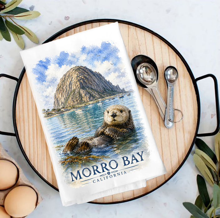 Morro Bay Otter with Rock Tea Towel