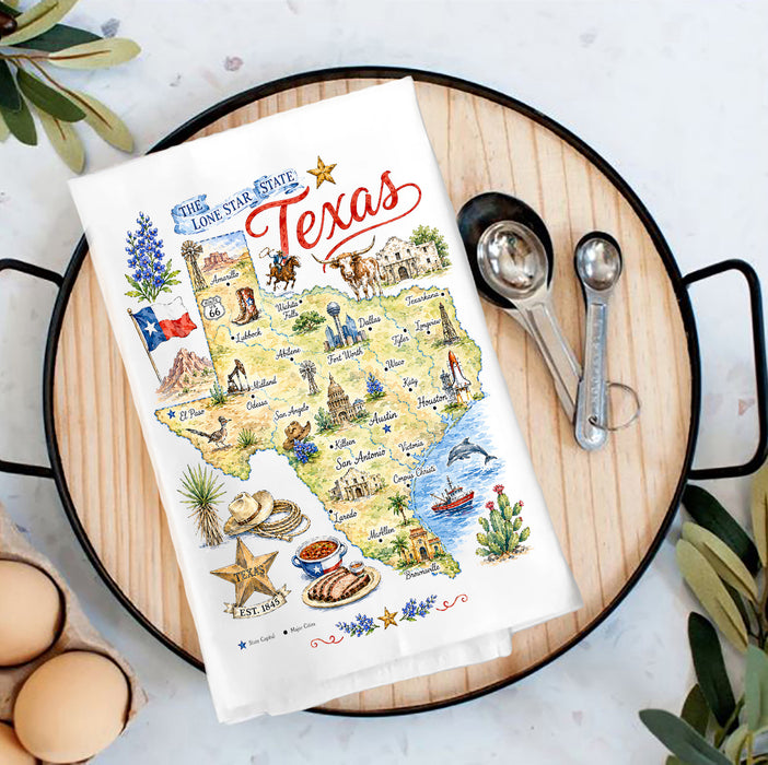 Texas State Map Souviner Tea Towel
