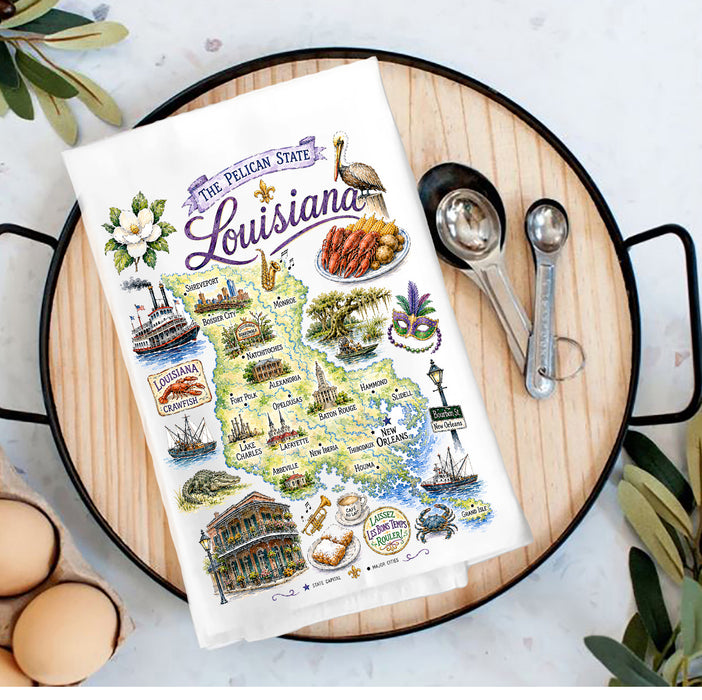 Louisiana State Map Souvenir Tea Towel