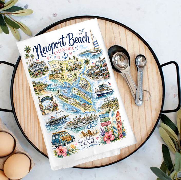 Newport Beach Landmark Souvenir Tea Towel