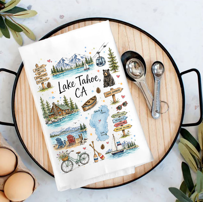 Collage of Lake Tahoe Tea Towel
