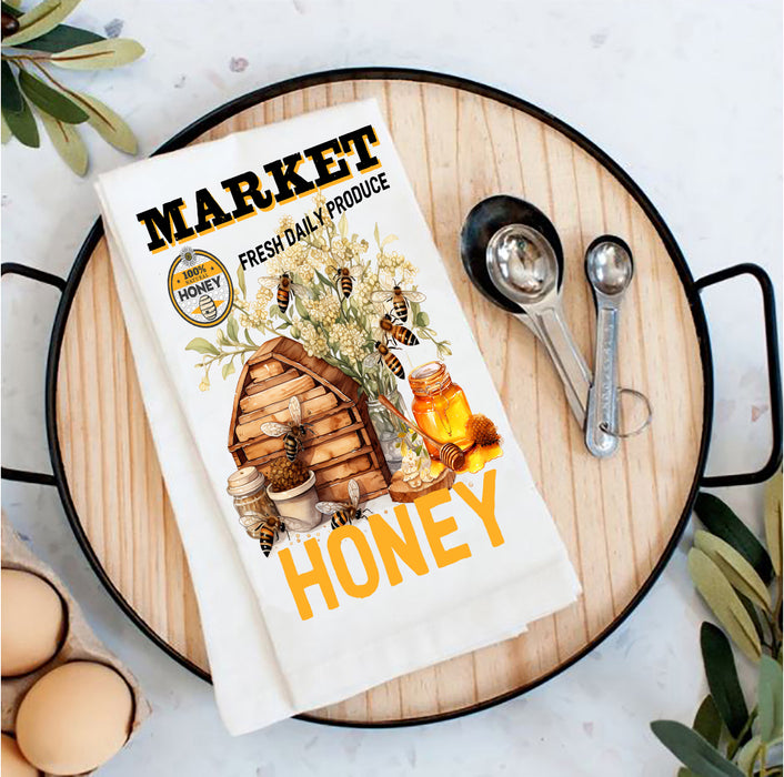 Honey Bees Country Market Tea Towel