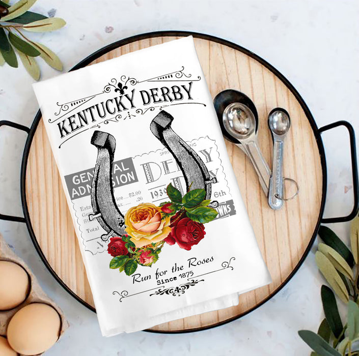 Kentucky Derby Horse Shoe Roses Cotton Tea Towels