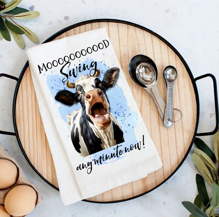 Mood Swing Any Minute Cow Funny Flour Sack Tea Towel