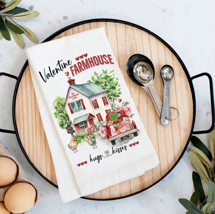 Valentine Farmhouse Hugs and Kisses Flour Sack Tea Towel