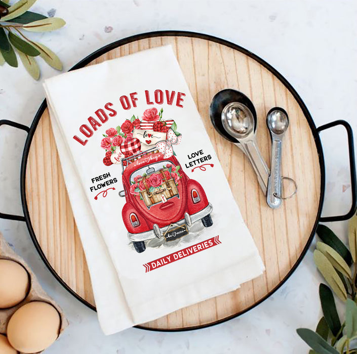 Valentine Love Bug VW Car  Flour Sack Tea Towel