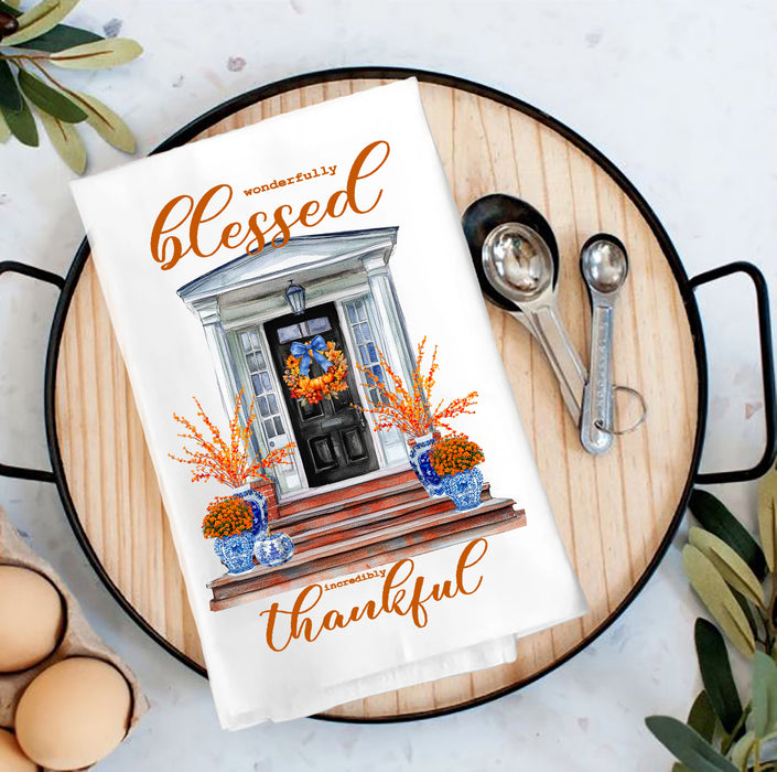 Fall Wonderfully Blessed Front Door tea Towel