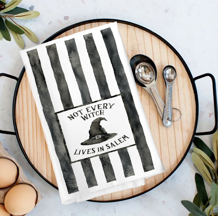 Halloween Not All Witches Live in Salem Tea Towel