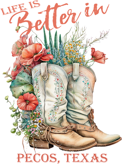 Life is Better in "Pecos, Texas" Cowboy Boots Swedish Dishcloth
