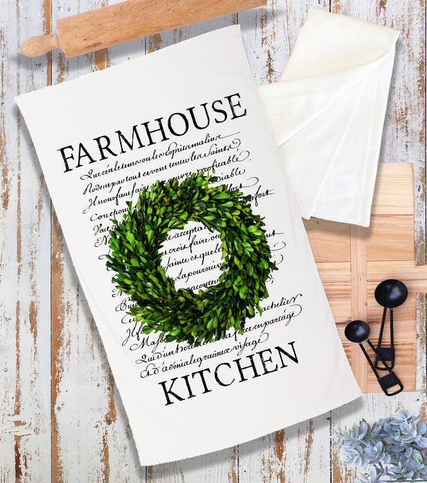 Farmhouse Kitchen Boxwood Wreath Terry Cloth Towel