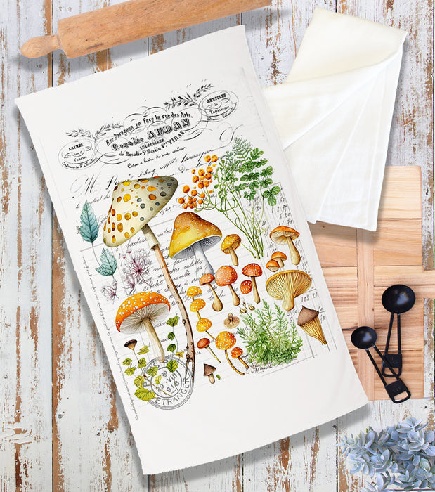 Vintage Mushrooms Botanicals Terry Towel