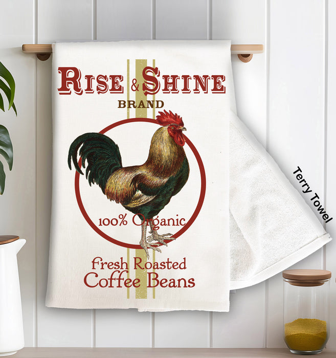 Rise & Shine Rooster Coffee Beans Terry Towel
