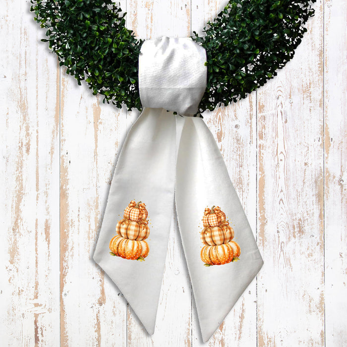 Fall Autumn Orange Checkered Pumpkins Wreath Sash