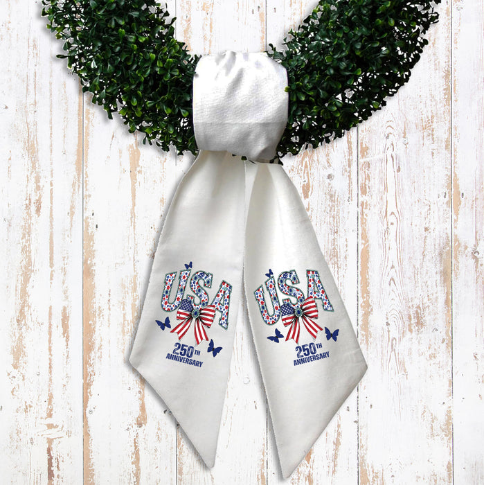 Patriotic USA Bow 250 Anniversary America Wreath Sash