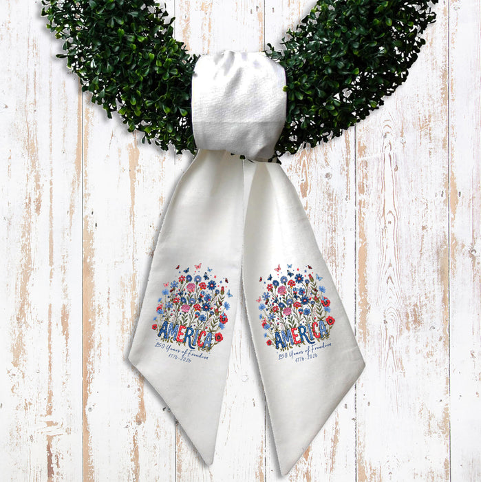 Patriotic Flowers 250 Anniversary America Wreath Sash