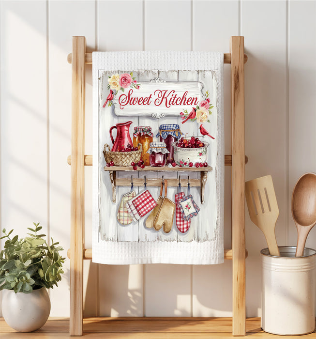 Sweet Kitchen Red Cherries Waffle Weave Towel