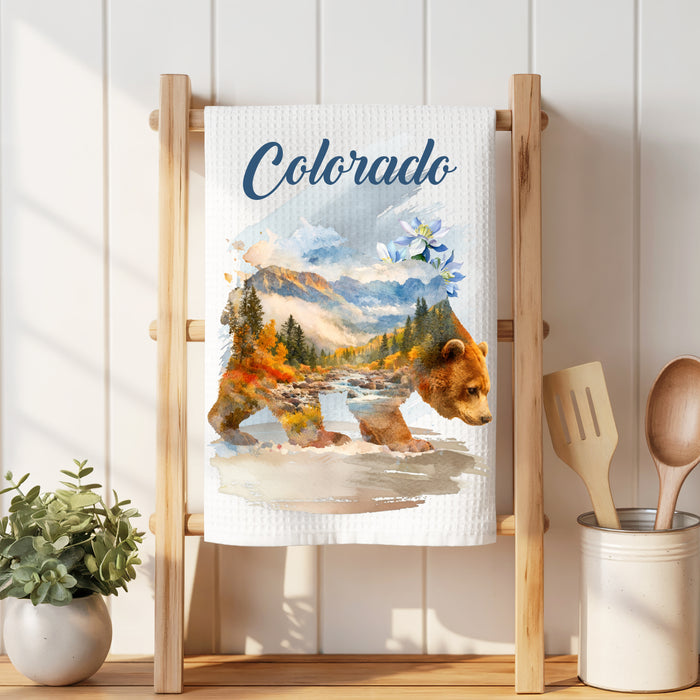 Colorado bear Mountain Scene Waffle Weave Towel